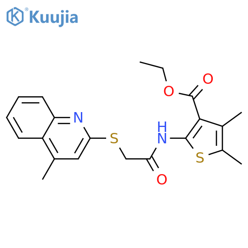 ethyl 4,5-dimethyl-2-{2-(4-methylquinolin-2-yl)sulfanylacetamido}thiophene-3-carboxylate structure
