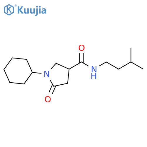 1-cyclohexyl-N-(3-methylbutyl)-5-oxopyrrolidine-3-carboxamide structure