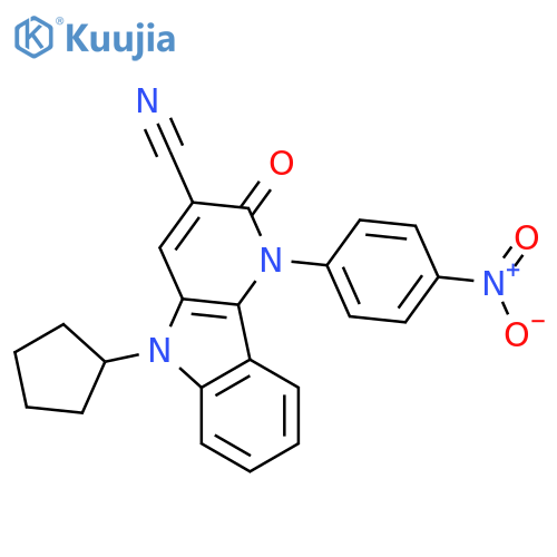 1H-Pyrido[3,2-b]indole-3-carbonitrile,5-cyclopentyl-2,5-dihydro-1-(4-nitrophenyl)-2-oxo- structure