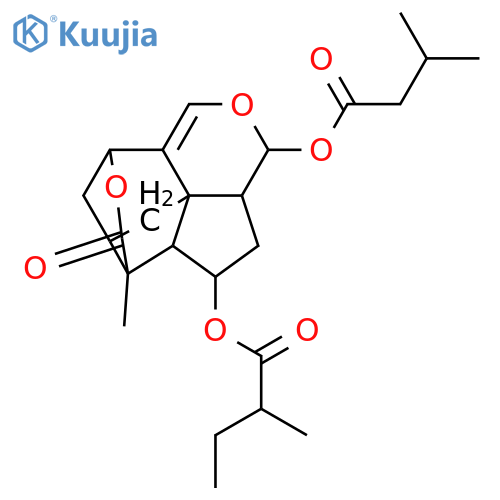 14,15-Diepoxy-4,9,14-trihydroxy-5(15)-isocedren-12-oic acid; (4β,9α,14α)-form, (12→4)-Lactone, 14-(3-methylbutanoyl), 9-(2-methylbutanoyl) structure