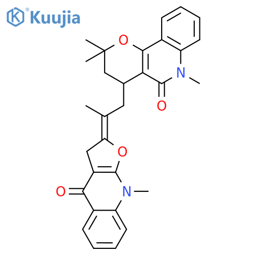 2,2,6-trimethyl-4-[2-(9-methyl-4-oxo-4,9-dihydro-3H-furo[2,3-b]quinolin-2-ylidene)-propyl]-2,3,4,6-tetrahydro-pyrano[3,2-c]quinolin-5-one structure