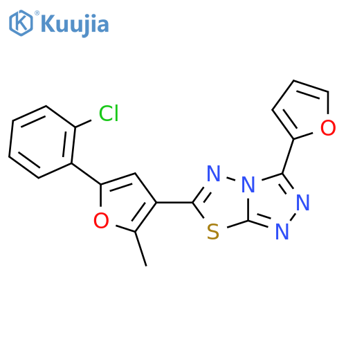6-5-(2-chlorophenyl)-2-methylfuran-3-yl-3-(furan-2-yl)-1,2,4triazolo3,4-b1,3,4thiadiazole structure