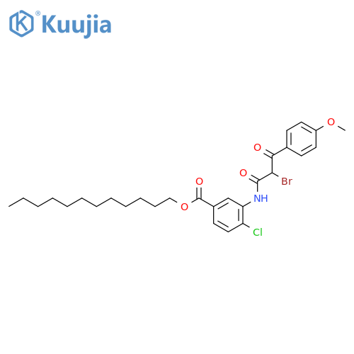 Benzoicacid, 3-[[2-bromo-3-(4-methoxyphenyl)-1,3-dioxopropyl]amino]-4-chloro-, dodecyl ester structure