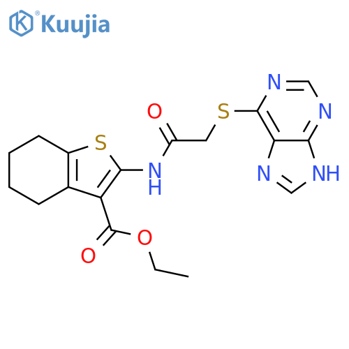 ethyl 2-2-(7H-purin-6-ylsulfanyl)acetamido-4,5,6,7-tetrahydro-1-benzothiophene-3-carboxylate structure