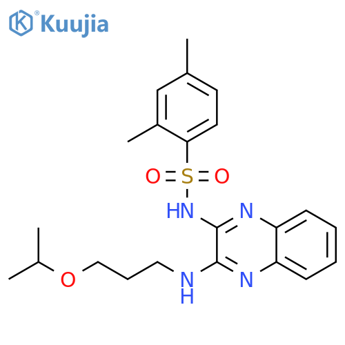 2,4-dimethyl-N-(3-{3-(propan-2-yloxy)propylamino}quinoxalin-2-yl)benzene-1-sulfonamide structure