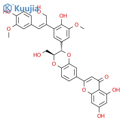 4H-1-Benzopyran-4-one,2-[(2R,3R)-2,3-dihydro-3-[4-hydroxy-3-[(1Z)-2-(4-hydroxy-3-methoxyphenyl)-1-(hydroxymethyl)ethenyl]-5-methoxyphenyl]-2-(hydroxymethyl)-1,4-benzodioxin-6-yl]-5,7-dihydroxy-,rel-(+)- structure