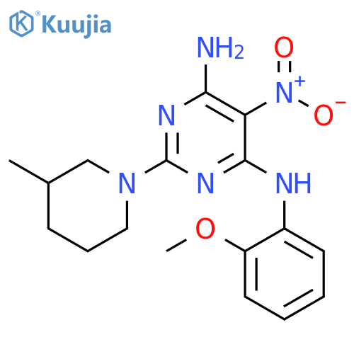 N4-(2-methoxyphenyl)-2-(3-methylpiperidin-1-yl)-5-nitropyrimidine-4,6-diamine structure