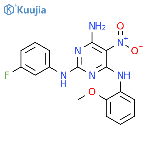 N2-(3-fluorophenyl)-N4-(2-methoxyphenyl)-5-nitropyrimidine-2,4,6-triamine structure