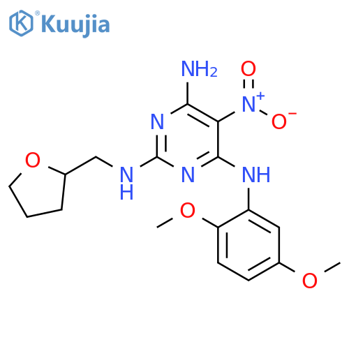 N4-(2,5-dimethoxyphenyl)-5-nitro-N2-(oxolan-2-yl)methylpyrimidine-2,4,6-triamine structure