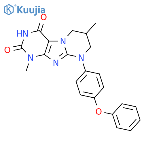 1,7-dimethyl-9-(4-phenoxyphenyl)-1H,2H,3H,4H,6H,7H,8H,9H-pyrimido1,2-gpurine-2,4-dione structure
