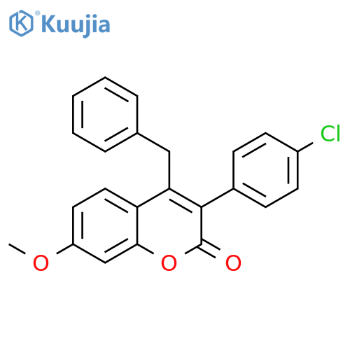 2H-1-Benzopyran-2-one, 3-(4-chlorophenyl)-7-methoxy-4-(phenylmethyl)- structure