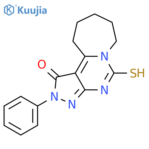4-phenyl-8-sulfanyl-4,5,7,9-tetraazatricyclo[7.5.0.02,?]tetradeca-1,5,7-trien-3-one structure