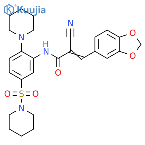 3-(1,3-Benzodioxol-5-yl)-2-cyano-N-[2-(1-piperidinyl)-5-(1-piperidinylsulfonyl)phenyl]-2-propenamide structure