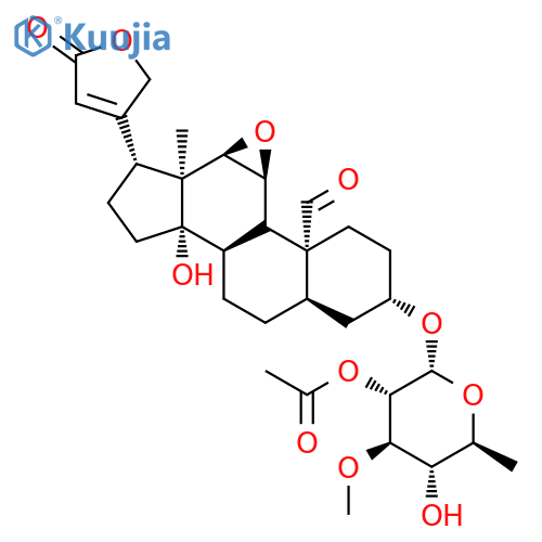 (3beta,5beta,11alpha,12alpha)-3-[(2-O-acetyl-6-deoxy-3-O-methyl-alpha-L-glucopyranosyl)oxy]-14-hydroxy-19-oxo-11,12-epoxycard-20(22)-enolide structure