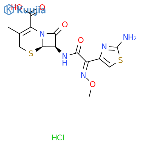 (6R,7R)-7-((Z)-2-(2-Aminothiazol-4-yl)-2-(methoxyimino)acetamido)-3-methyl-8-oxo-5-thia-1-azabicyclo[4.2.0]oct-2-ene-2-carboxylic acid hydrochloride structure