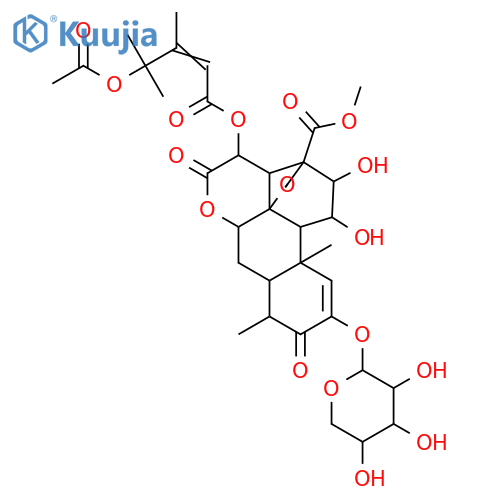 Bruceosin; 15-Deacyl, 15-(4-acetoxy-3,4-dimethyl-2-pentenoyl), 2-O-β-D-xylopyranoside structure