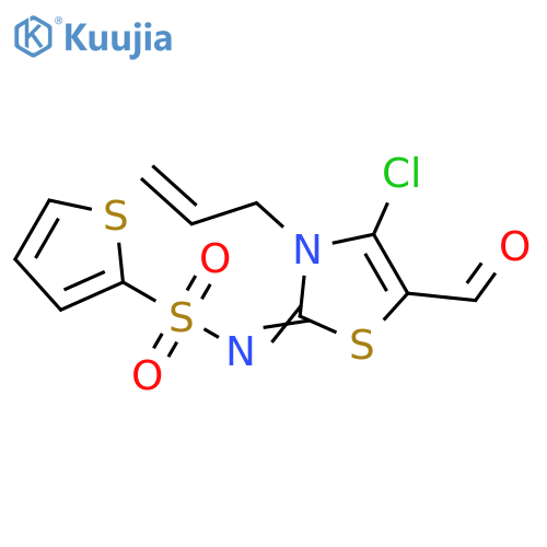 N-4-chloro-5-formyl-3-(prop-2-en-1-yl)-2,3-dihydro-1,3-thiazol-2-ylidenethiophene-2-sulfonamide structure