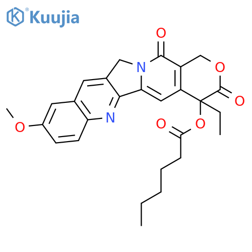 (S)-4-ethyl-4-hexanoyloxy-9-methoxy-1,12-dihydro-4H-pyrano[3',4':6,7]indolizino[1,2-b]quinoline-3,14-dione structure