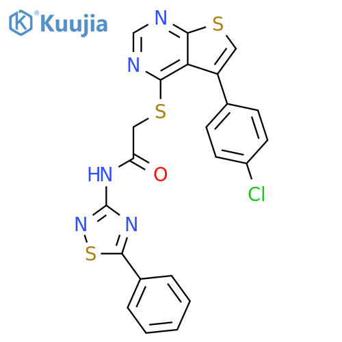 2-{5-(4-chlorophenyl)thieno2,3-dpyrimidin-4-ylsulfanyl}-N-(5-phenyl-1,2,4-thiadiazol-3-yl)acetamide structure