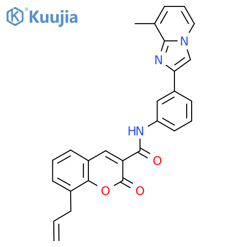 N-(3-{8-methylimidazo[1,2-a]pyridin-2-yl}phenyl)-2-oxo-8-(prop-2-en-1-yl)-2H-chromene-3-carboxamide structure