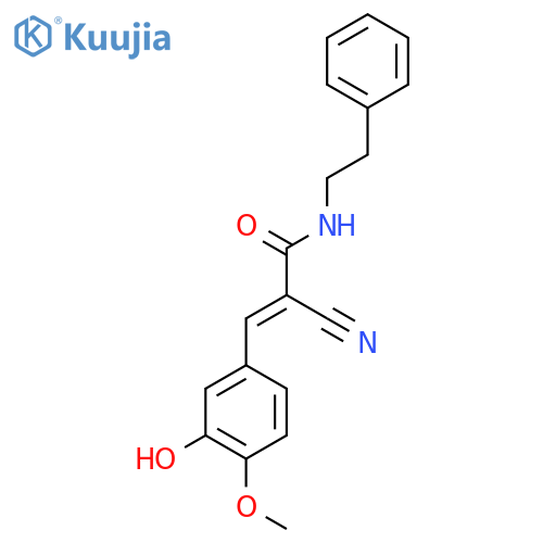 2-cyano-3-(3-hydroxy-4-methoxyphenyl)-N-(2-phenylethyl)prop-2-enamide structure