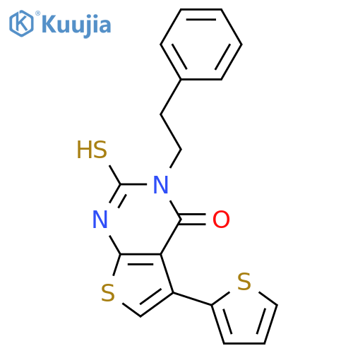 2-mercapto-3-(2-phenylethyl)-5-thien-2-ylthieno[2,3-d]pyrimidin-4(3H)-one structure