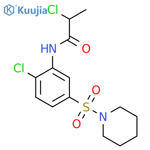 2-chloro-N-2-chloro-5-(piperidine-1-sulfonyl)phenylpropanamide structure