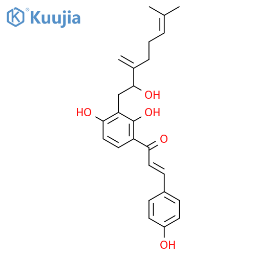 (E)-2',4',4-trihydroxy-3'-[2-hydroxy-7-methyl-3-methylene-6-octaenyl]chalcone structure