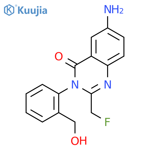 6-amino-2-(fluoromethyl)-3-[2-(hydroxymethyl)phenyl]quinazolin-4(3H)-one structure