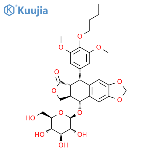 (5R,5aR,8aR,9R)-9-(4-butoxy-3,5-dimethoxyphenyl)-8-oxo-5,5a,6,8,8a,9-hexahydrofuro[3',4':6,7]naphtho[2,3-d][1,3]dioxol-5-yl beta-D-glucopyranoside structure