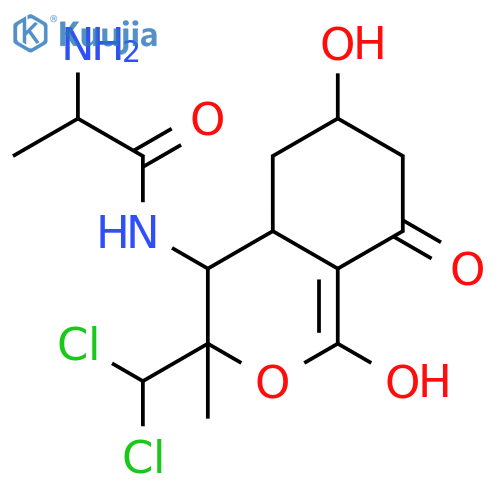 N-[(3S,4R,4aR,6S)-3-(dichloromethyl)-1,6-dihydroxy-3-methyl-8-oxo-4,4a,5,6,7,8-hexahydro-3H-isochromen-4-yl]-L-alaninamide structure