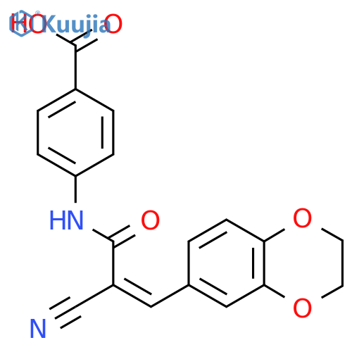 4-[2-Cyano-3-(2,3-dihydro-1,4-benzodioxin-6-yl)prop-2-enamido]benzoic acid structure