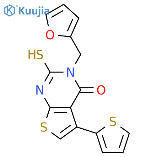 3-(furan-2-yl)methyl-2-sulfanyl-5-(thiophen-2-yl)-3H,4H-thieno2,3-dpyrimidin-4-one structure