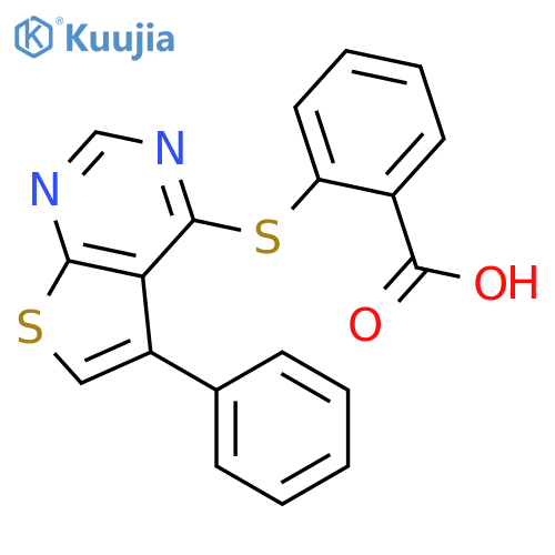 2-[(5-phenylthieno[2,3-d]pyrimidin-4-yl)thio]benzoic acid structure