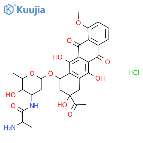 3-acetyl-3,5,12-trihydroxy-10-methoxy-6,11-dioxo-1,2,3,4,6,11-hexahydrotetracen-1-yl 3-(alanylamino)-2,3,6-trideoxyhexopyranoside hydrochloride (1:1) structure