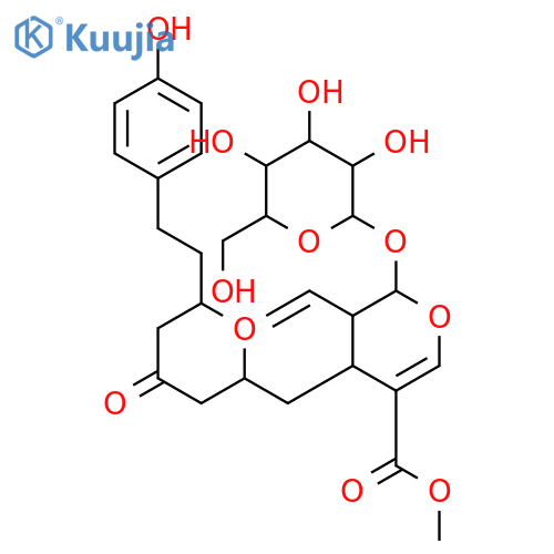 methyl (2S,3R,4S)-3-ethenyl-2-(hexopyranosyloxy)-4-({(2S,6S)-6-[2-(4-hydroxyphenyl)ethyl]-4-oxotetrahydro-2H-pyran-2-yl}methyl)-3,4-dihydro-2H-pyran-5-carboxylate structure