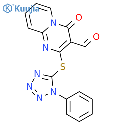 4-oxo-2-(1-phenyl-1H-1,2,3,4-tetrazol-5-yl)sulfanyl-4H-pyrido1,2-apyrimidine-3-carbaldehyde structure