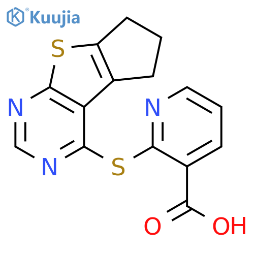 <br>2-(2,3-Dihydro-1H-8-thia-5,7-diaza-cyclopenta[a]inden-4-ylsulfanyl)-nicotin ic acid structure