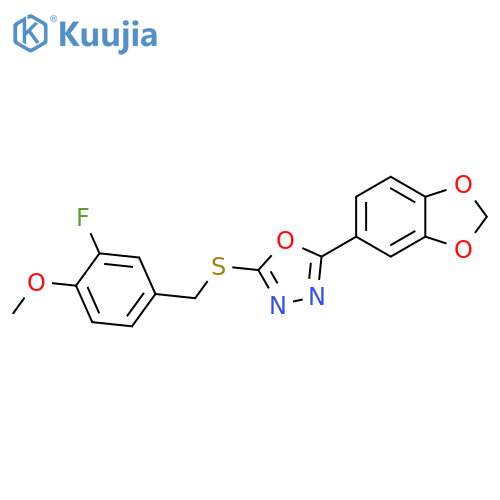 1,3,4-Oxadiazole, 2-(1,3-benzodioxol-5-yl)-5-[[(3-fluoro-4-methoxyphenyl)methyl]thio]- structure