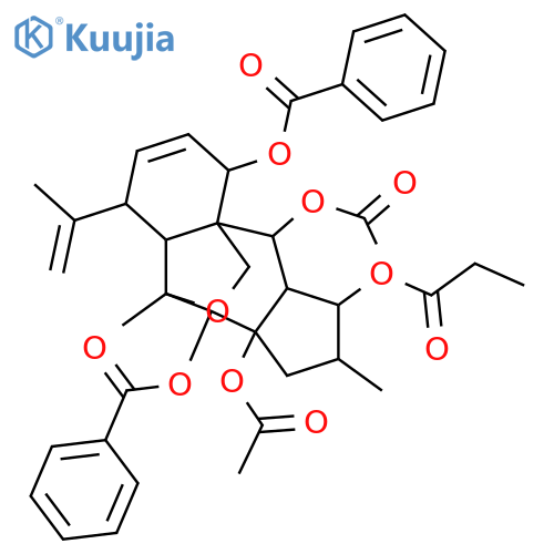 13,17-Epoxy-8,10(18)-myrsinadiene-3,5,7,14,15-pentol; (2β,3β,5α,7β,13α,14α,15β)-form, 7,14-Dibenzoyl, 3-propanoyl, 5,15-di-Ac structure