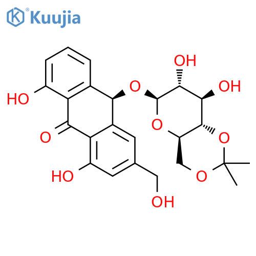 (9R)-4,5-dihydroxy-2-(hydroxymethyl)-10-oxo-9,10-dihydroanthracen-9-yl 4,6-O-(1-methylethylidene)-beta-D-glucopyranoside structure