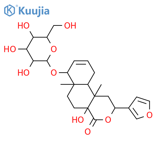 15,16-Epoxy-4,8-dihydroxy-18-nor-2,13(16),14-clerodatrien-17,12-olide; (4α,5α,8α,12S)-form, 4-O-β-D-Glucopyranoside structure