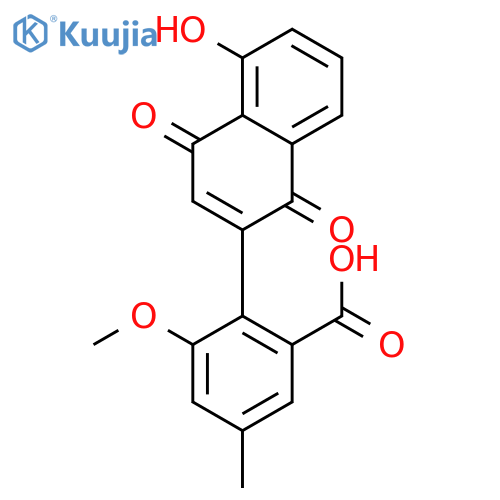 2-(5-hydroxy-1,4-dioxo-1,4-dihydronaphthalen-2-yl)-3-methoxy-5-methylbenzoic acid structure