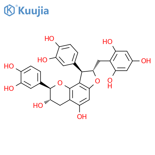 1,3,5-Benzenetriol, 2-[[(2R,3S,8S,9R)-2,9-bis(3,4-dihydroxyphenyl)-3,4,8,9-tetrahydro-3,5-dihydroxy-2H-furo[2,3-h]-1-benzopyran-8-yl]methyl]- structure
