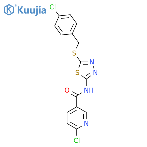 6-chloro-N-(5-{[(4-chlorophenyl)methyl]sulfanyl}-1,3,4-thiadiazol-2-yl)pyridine-3-carboxamide structure