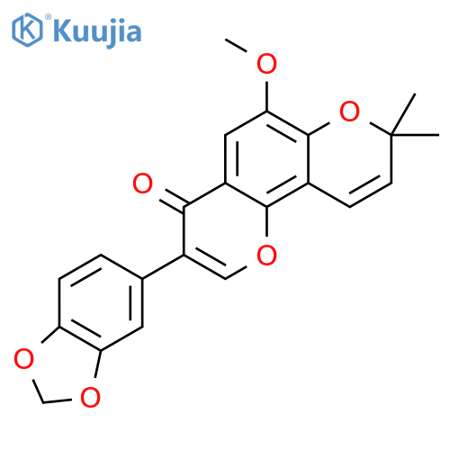 3-Benzo[1,3]dioxol-5-yl-6-methoxy-8,8-dimethyl-8H-pyrano[2,3-f]chromen-4-on structure