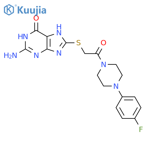 2-(2-amino-6-hydroxy-7H-purin-8-yl)sulfanyl-1-4-(4-fluorophenyl)piperazin-1-ylethan-1-one structure