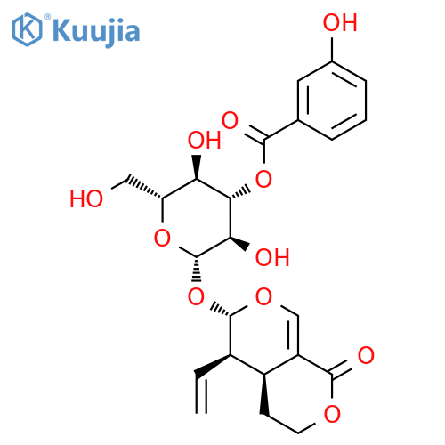 (4aS,5R,6S)-5-ethenyl-1-oxo-4,4a,5,6-tetrahydro-1H,3H-pyrano[3,4-c]pyran-6-yl 3-O-(3-hydroxybenzoyl)-beta-D-glucopyranoside structure