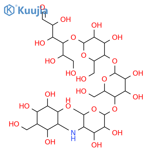 D-Glucose,N-1,5-dideoxy-5-(hydroxymethyl)-D-chiro-inositol-1-yl-(1®4)-O-4-amino-4,6-dideoxy-a-D-glucopyranosyl-(1®4)-O-a-D-glucopyranosyl-(1®4)-O-a-D-glucopyranosyl-(1®4)- (9CI) structure