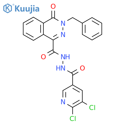 3-benzyl-N'-(5,6-dichloropyridine-3-carbonyl)-4-oxo-3,4-dihydrophthalazine-1-carbohydrazide structure